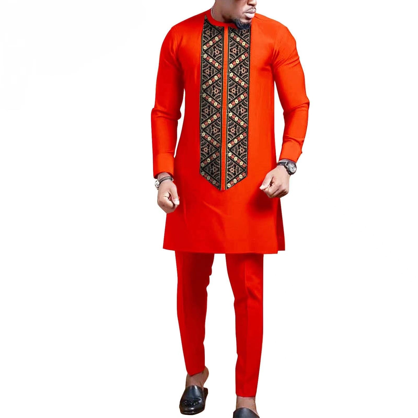 African Men Suit Dashiki Clothing Tribal Outfit Dashiki Shirt and Ankara Pant 2 Piece Set with Pocket Bazin Riche Wear Daily - Bekro's ART