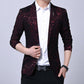 Luxury Blazer Shiny Wine Red Blue Black Contrast Color Stand-up Collar Blazer Slim Fit Suit Party Prom Wedding Dress Jacket - Bekro's ART