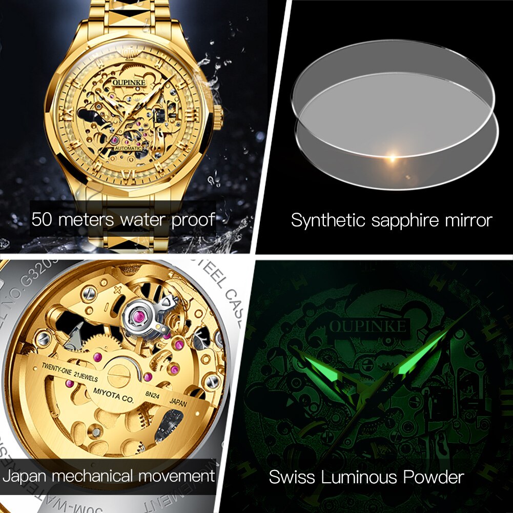 OUPINKE Original Luxury Automatic Men Watch Sapphire Crystal Mechanical Watches for Men Waterproof Fashion Top Brand Male Clock - Bekro's ART