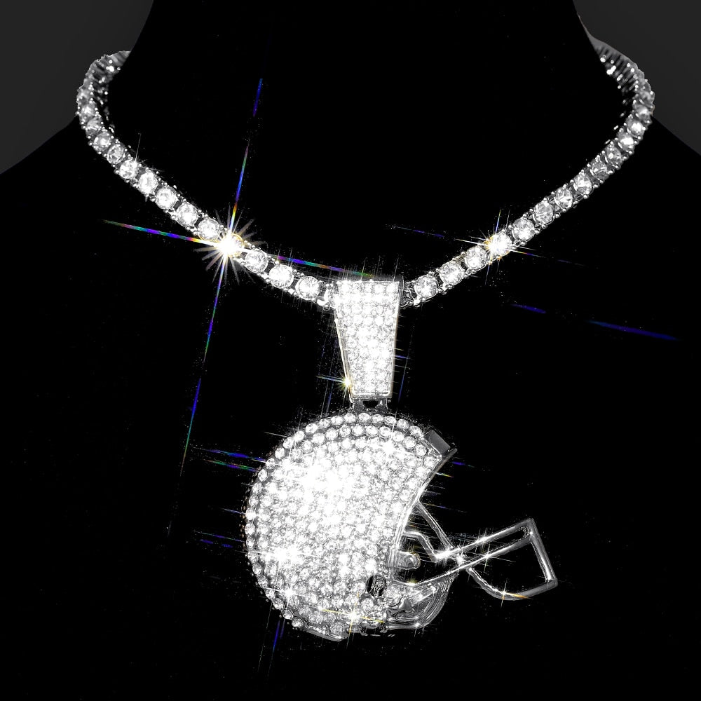 Football Helmet Pendant Hip Hop Pendants for Jewelry Large 13mm Cuban Chain Iced Out Pendant Men Necklace Man Fashion - Bekro's ART