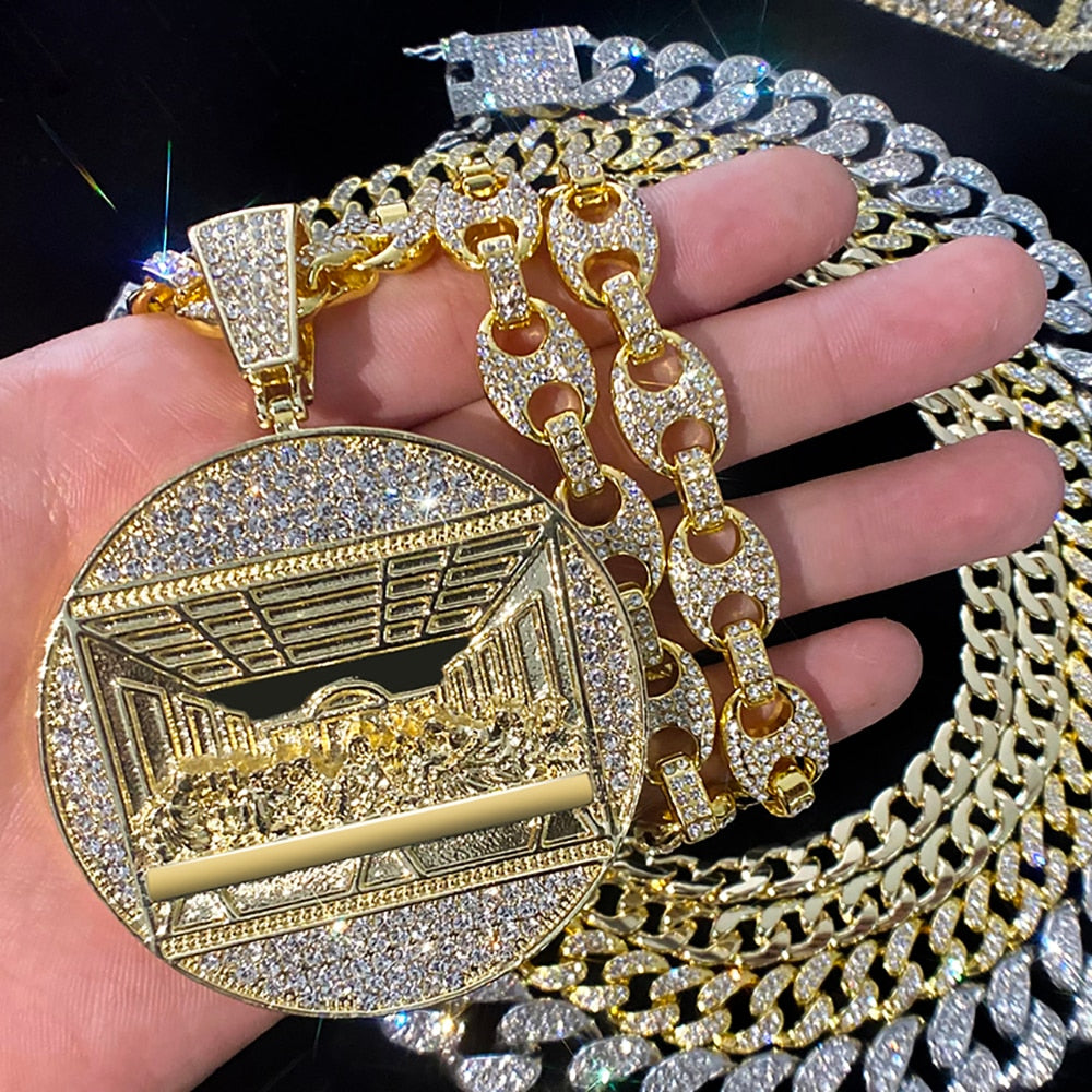 Full Drilling Last Supper Pendant Necklace Men's Jewelry Iced Out Cuban Link Necklaces Fashion Men Hip Hop Jewelry Men Chain - Bekro's ART