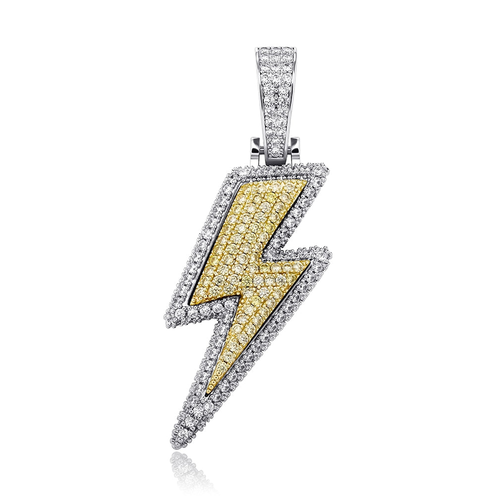TOPGRILLZ Large Lightning Bolt Pendant Necklace High Quality Bling Iced Out CZ Hip Hop Personalised Jewelry Gift For Men - Bekro's ART