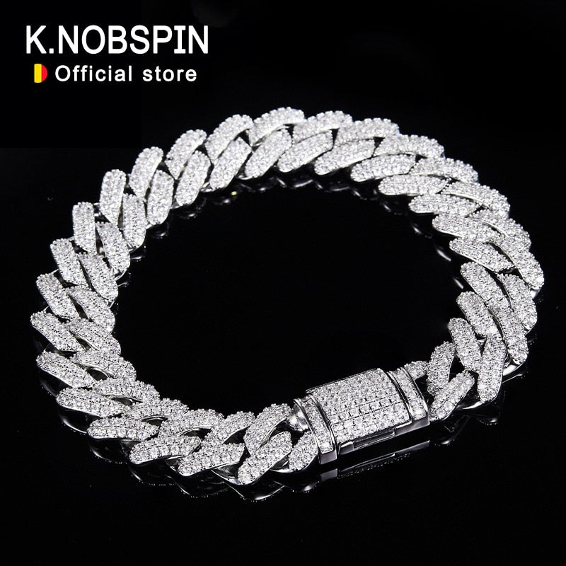 KNOBSPIN All Moissanite Cuban Hip Hop Bracelet for Men 6mm 8mm Full Diamond with GRA 925 Sterling Silver Teen Girls Chain - Bekro's ART