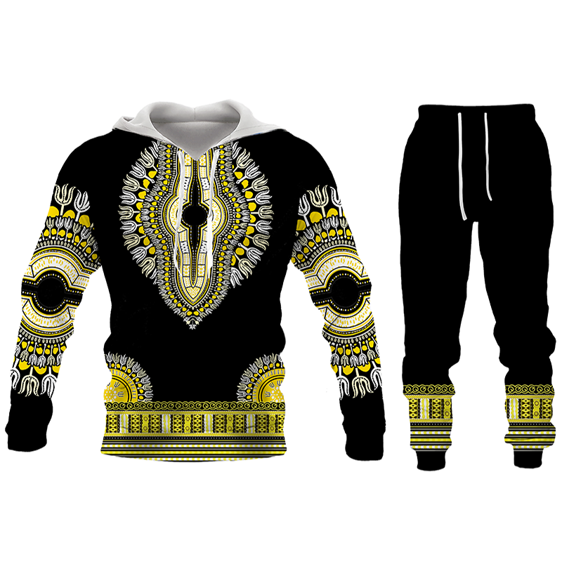 Fashion Couple Casual Outfits African Printed Hooded Sweatshirt 2pc Set Men/Hoodie and Pants Autumn Suits - Bekro's ART